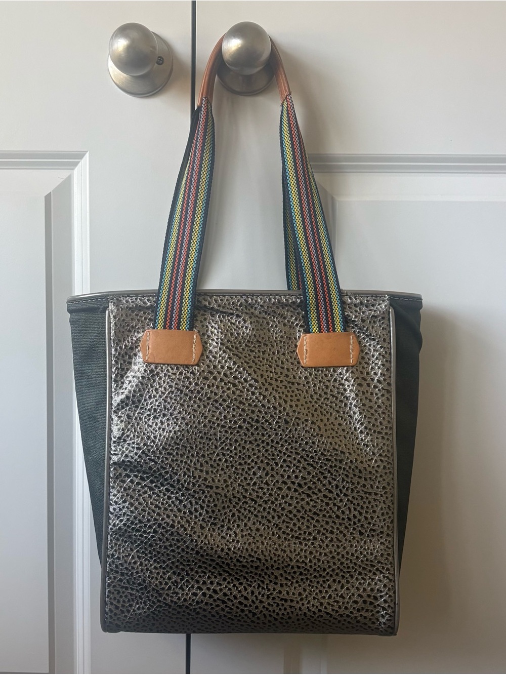 Consuela Tote with Rainbow Strap Accents